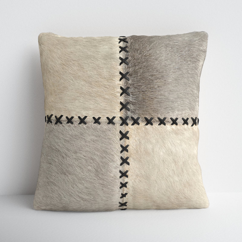 Ilara Patchwork Leather/Suede Throw Pillow, Down Blend