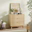 Commode moderne à 3 tiroirs cannelés, poignées en métal, pattes en bois