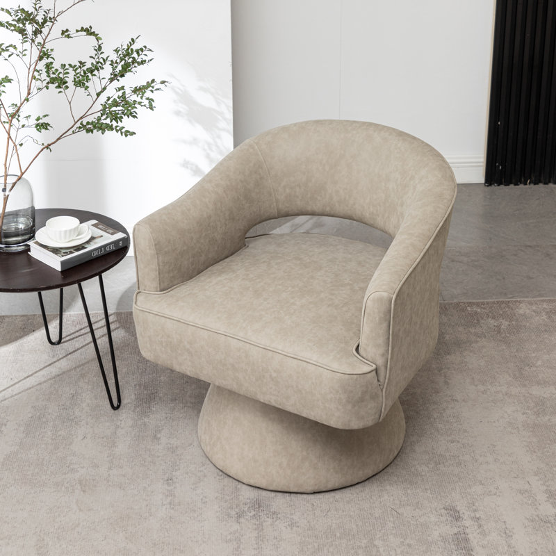 Fauteuil demi-tonneau pivotant de 28 po Kenzlee, Polyester abricot foncé