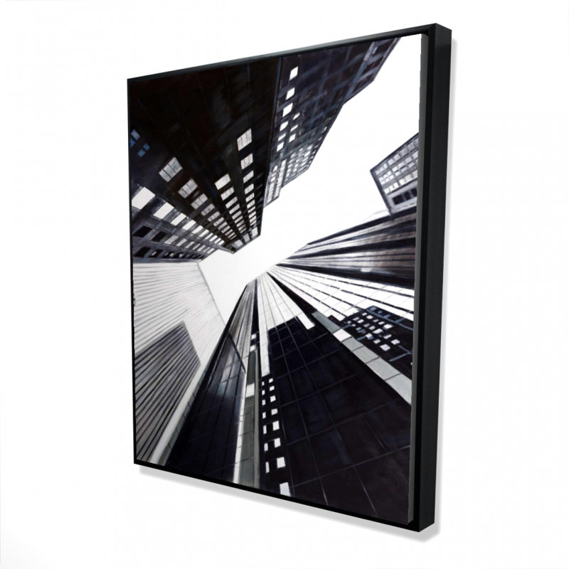Low-angle City View Canvas Art | Contemporary Gray Frame