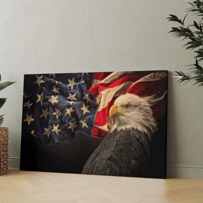 "Anciens Combattants" 24 x 16 po, aigle chauve, drapeau américain, toile, art mural, décoration murale patriotique