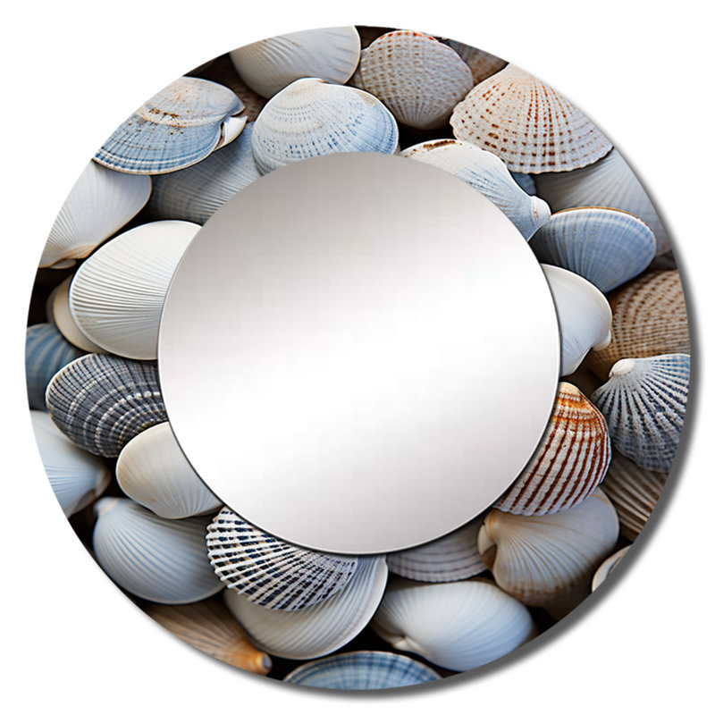 Shanquita Beach Photo Seashell Beauty V - miroir décoratif bord de mer, miroir mural rond gris, impression d'art en métal