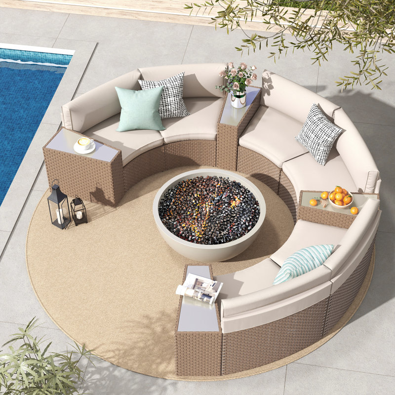 Ensemble de conversation pour 6 personnes avec coussins, Structure brune / coussin beige
