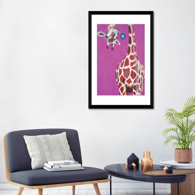 «Giraffe with Blue Flower», peinture sur toile tendue