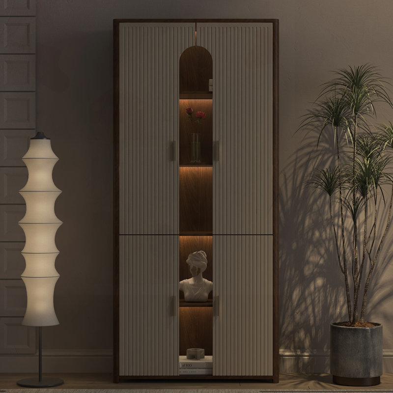 Display Cabinet with LED Lights and Glass Doors