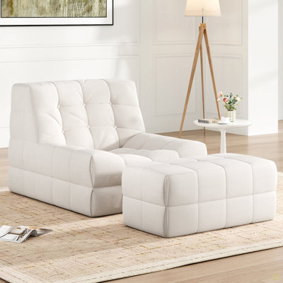 Bean Bag Chair For Adults With Ottoman, Oversized Bean Bag Chairs With High-Density Memory Foam, Comfy Lazy Sofa With Head, Neck, Back, Lumbar, Hip Su by Ebern Designs