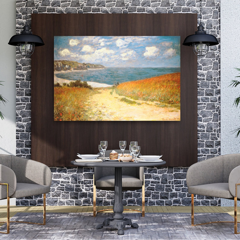 Path Through The Corn At Pourville Classic Traditional Abstract Coastal Wall Art Print by Claude Monet - Wrapped Canvas Print