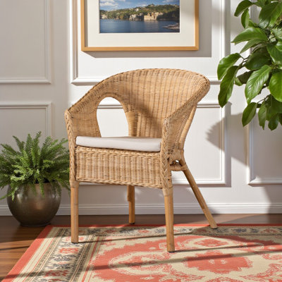 Cillean Dining Chair in Natural Rattan and Fabric, 29.59'' H X 23.32'' W X 22.61'' D