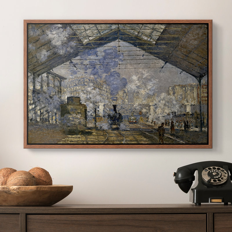 La gare Saint-Lazare, 1877 - Claude Monet, toile tendue avec châssis, 16 x 24, Noyer