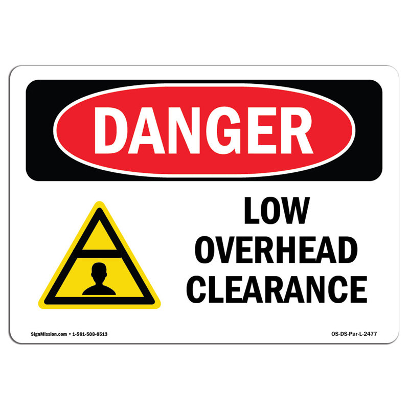 Low Overhead Clearance Sign, 18" H x 24" W x 0.1" D