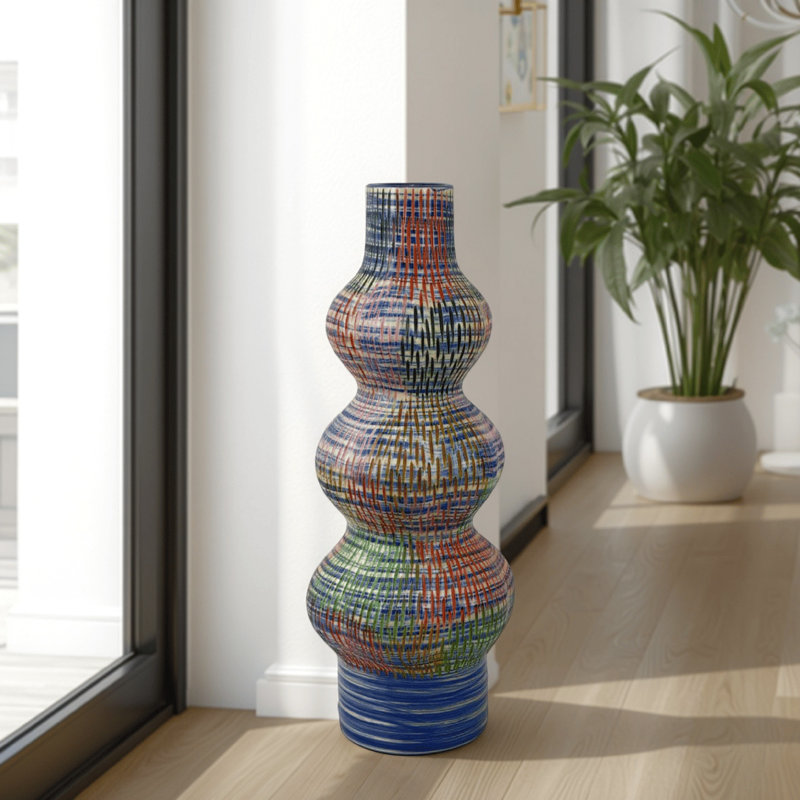 Vase décoratif décoratif, 3 accents arrondis, céramique multicolore de 22 pouces