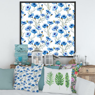 Bleu bleuet avec feuilles vertes II - impression sur toile