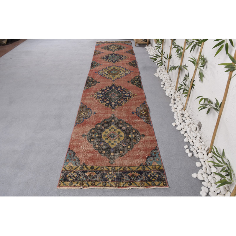 Tapis Boho, tapis antiques rouges, tapis turc, tapis rétro, tapis de couloir 2,6 x 12,6 pi, tapis tissés à la main