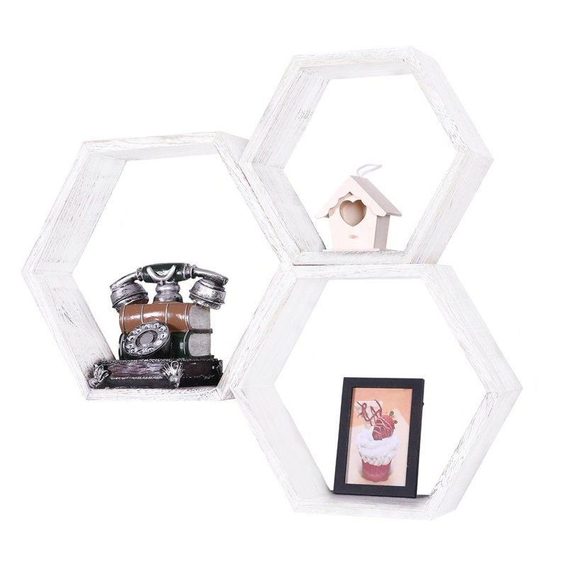 Lakefield 3 Piece Hexagon Floating Shelf, White