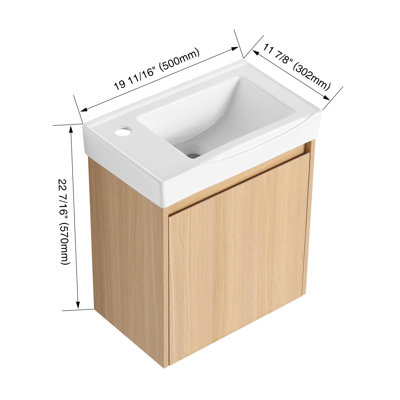 Meuble-lavabo mural 20 po avec lavabo en céramique