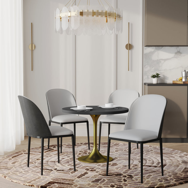 Ensemble de salle à manger 5 pièces avec table ronde en panneau de fibres à densité moyenne de 36 po et 4 chaises d'appoint rembourrées