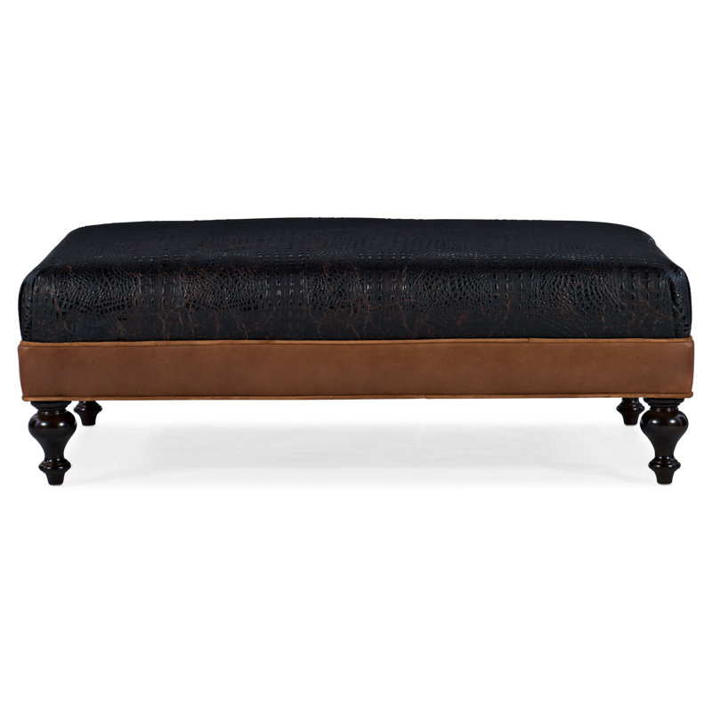 Repose-pieds de cocktail rectangulaire en cuir véritable de 51,5 po de largeur XL Rectes, Acajou, Non