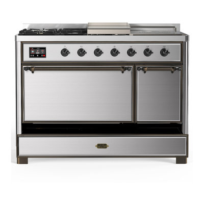 Majestic III Series 48 Inch Dual Fuel Range with 5 Sealed Burners, Griddle, Frenchtop in Burgundy (Natural Gas, Chrome Trim)