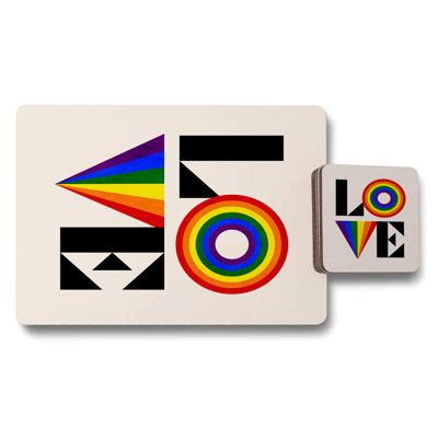 Rainbow Love Placemat and Coaster Set 12 Pieces With Wood Bottom