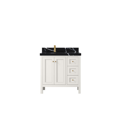 Nashville 36 In. W X 22 In. D Left Offset Sink Bathroom Vanity With 2 In. Quartz