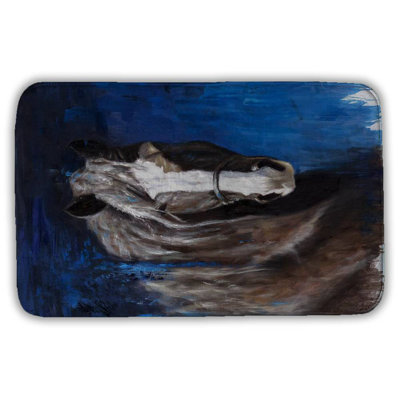 Brown horse on blue background Bath Mat with Non-Slip Backing - Quick Dry Memory Foam Bathroom Rug - Absorbent - Modern Plush Spa-Style - Machine Washable