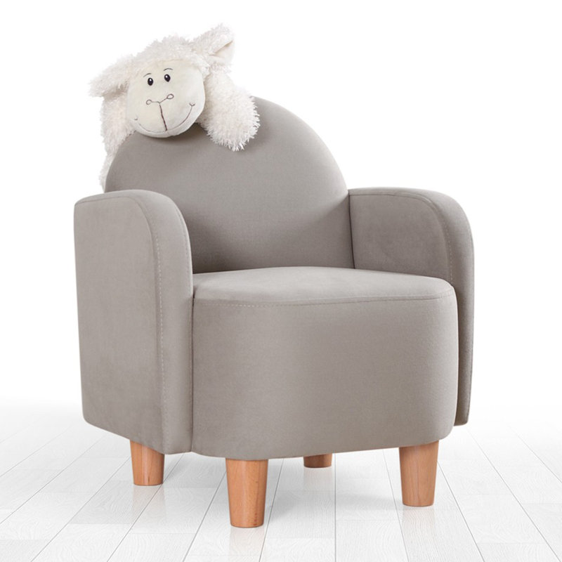 Kids' Wing Chair, Grey, 20.1 x 18.5 x 20.5 inches | 100% Cotton Upholstery, 2.8 in Orthopedic Sponge, Sturdy Wooden Legs | Bohemian & Scandinavian Design, Perfect for Playroom & Cozy Reading Nook