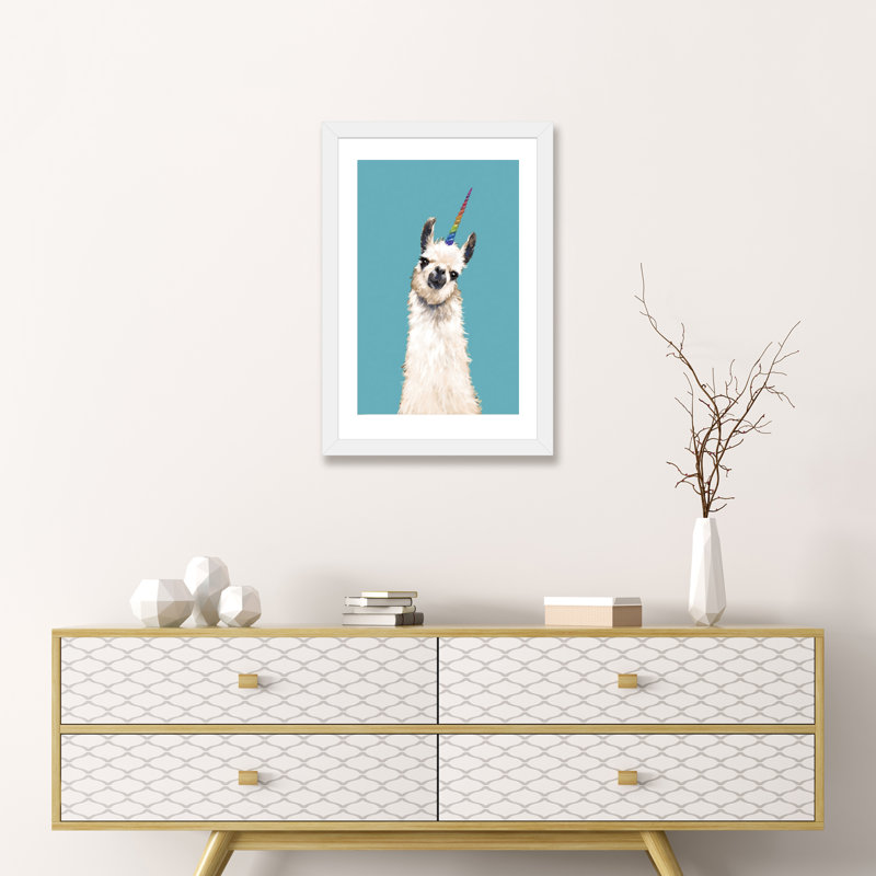 Art encadré licorne, Papier encadré blanc, H 24 po x l 16 po x P 1 po