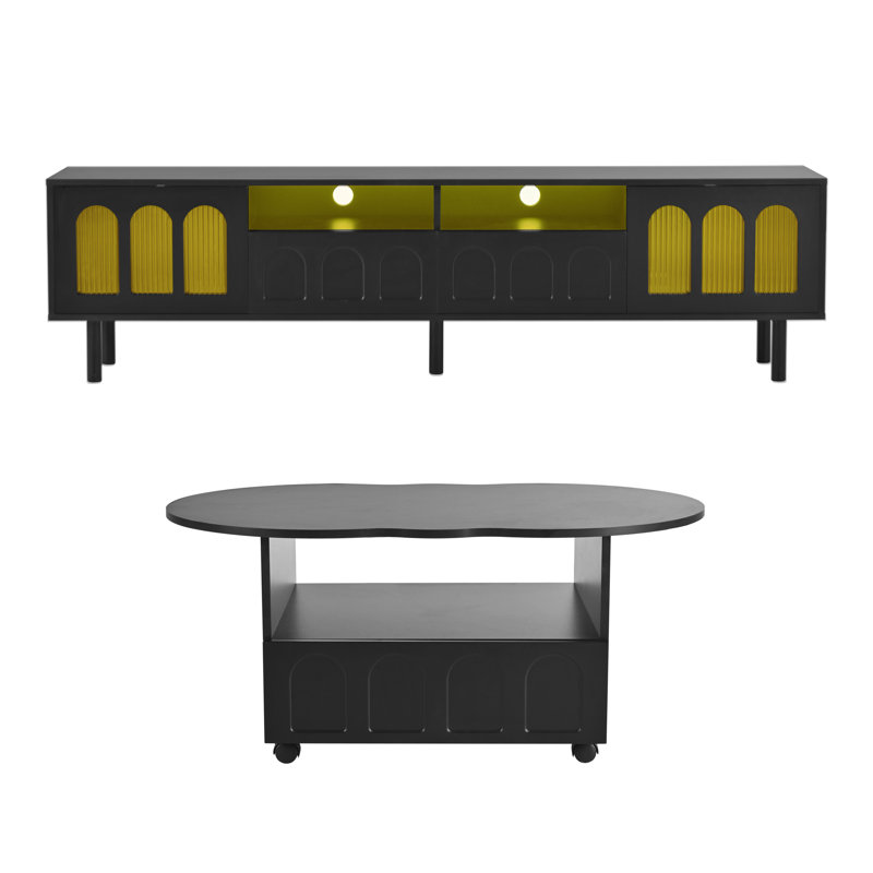 Meuble télé et table basse de style crème, ensemble de 2, Noir