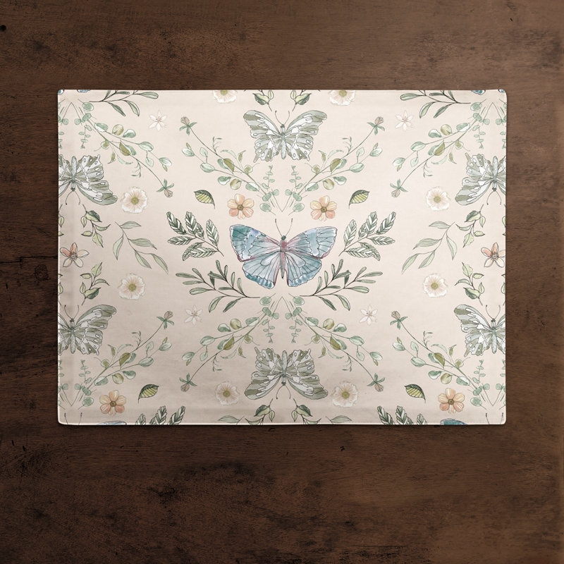 Papillons sur un napperon d'extérieur, Crème, Floral