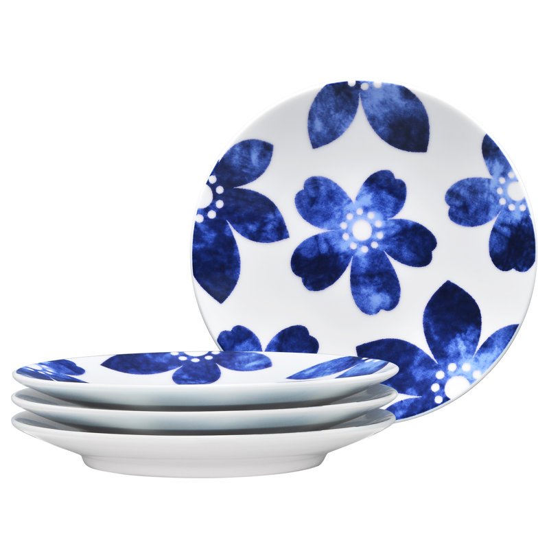 Blue Floral Porcelain Appetizer Plates Set of Four