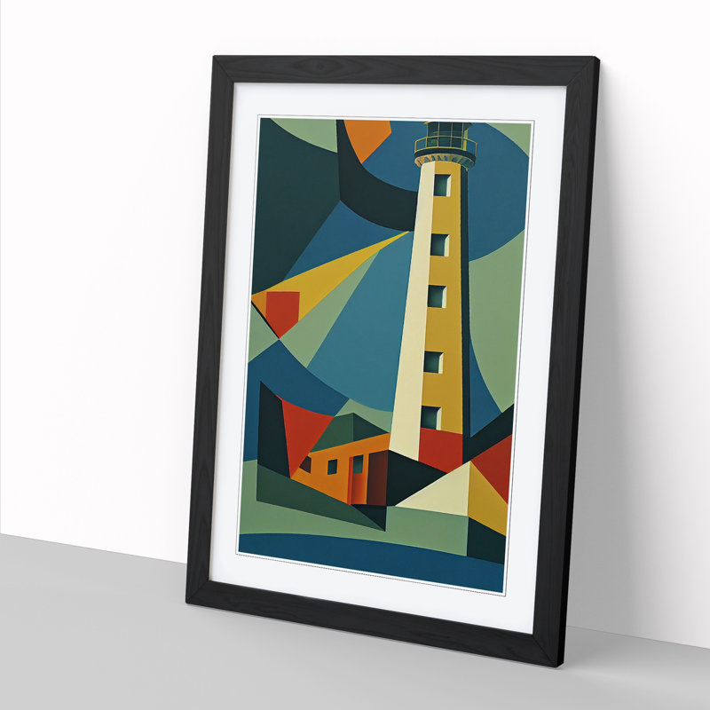 Lighthouse Cubism - Picture Frame Print, 64cm H x 46cm W x 2cm D, Oak