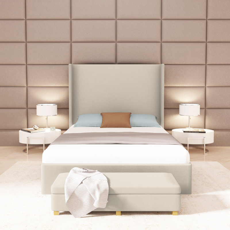 Kaiser Bed, Queen, Plush Velvet Alabaster