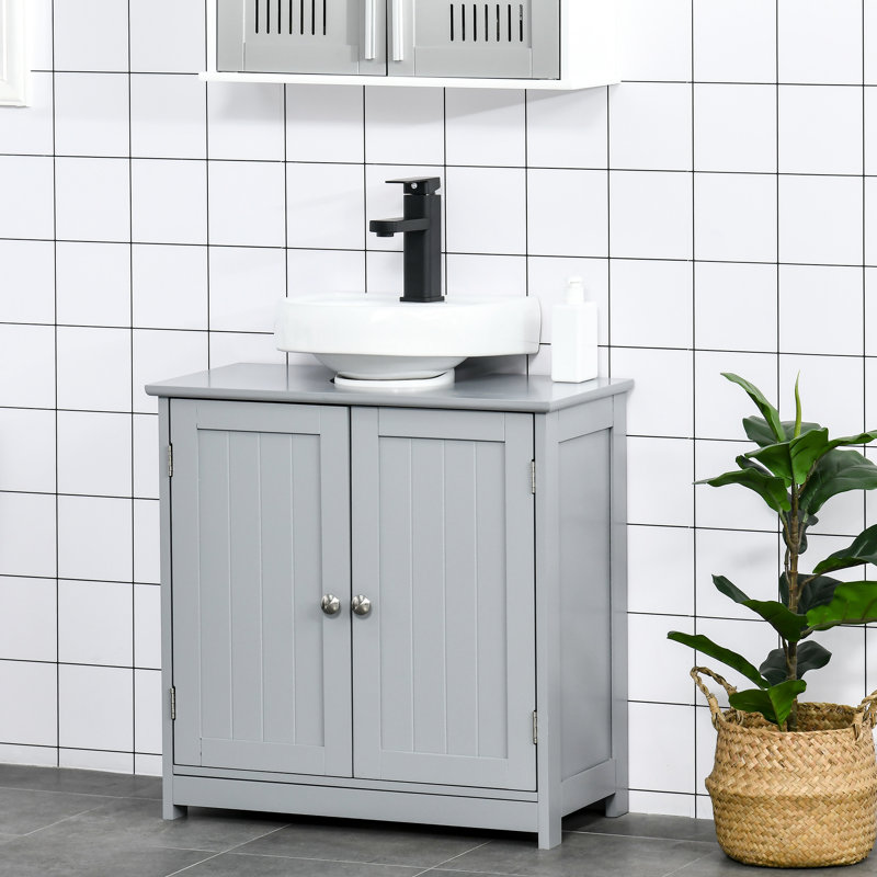 Meuble-lavabo gris sous le lavabo, armoire peu encombrante avec tablette interne réglable pour les serviettes et hygiène quotidienne