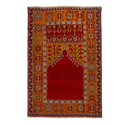 Red Vintage Traditional Wool Rug - 3'11"" x 5'11""
