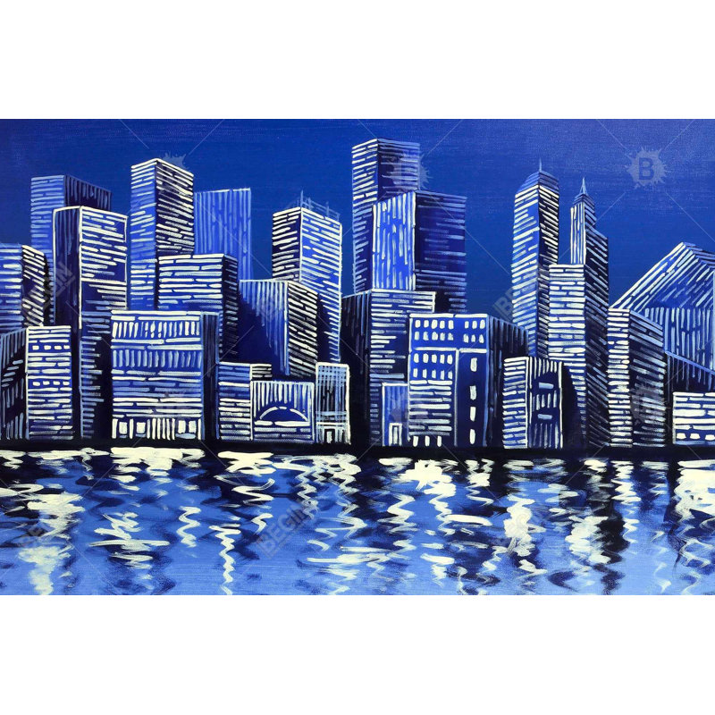 Blue skyline Bath Mat with Non-Slip Backing - Quick Dry Memory Foam Bathroom Rug - Absorbent - Modern Plush Spa-Style - Machine Washable