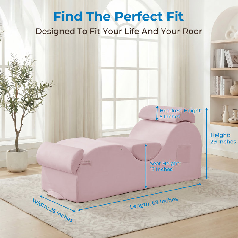 Chaise longue en velours S-Curve, rose, Rose