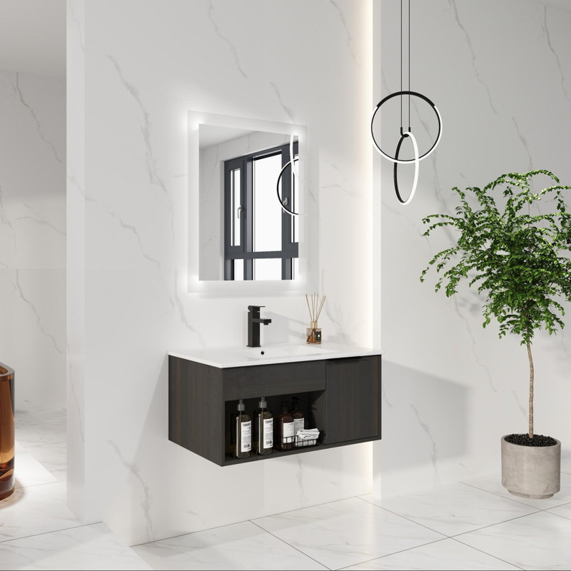 Meuble-lavabo mural 30 po avec tablette ouverte et porte à fermeture en douceur, 30