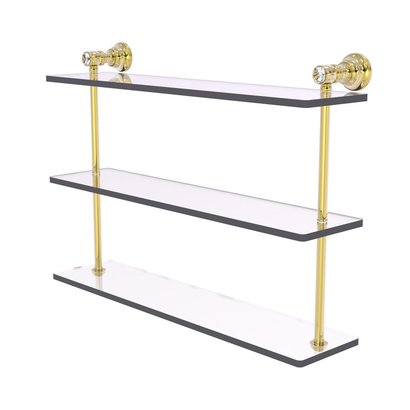 Étagère murale triple en cristal Freyja, H 16 po x l 22 po x P 5,54 po, Laiton non laqué