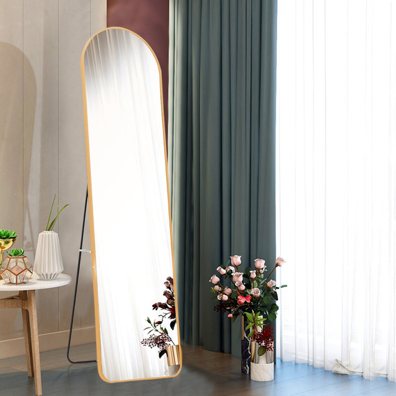 Metal Oval Mirror, Gold, 150 cm H x 40 cm W