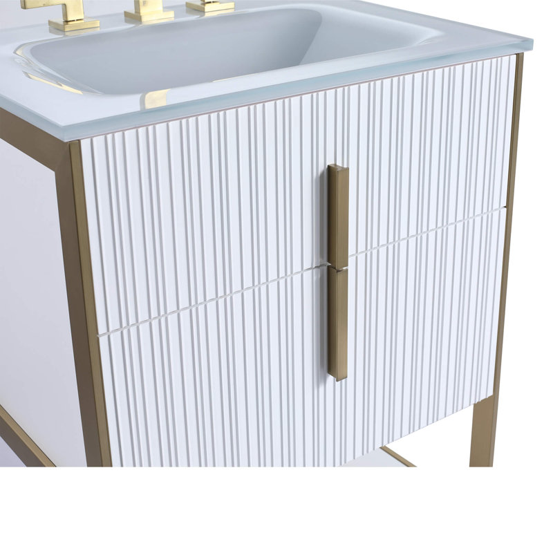 Mirutil Single Bathroom Vanity with Top, Satin Brass, White Matte