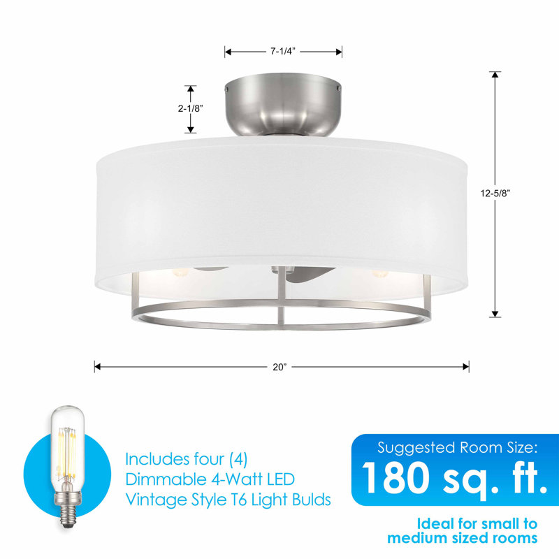 20'' Raia - Drum Shade Ceiling Fan with Remote Control and Light Kit Included, Brushed Nickel