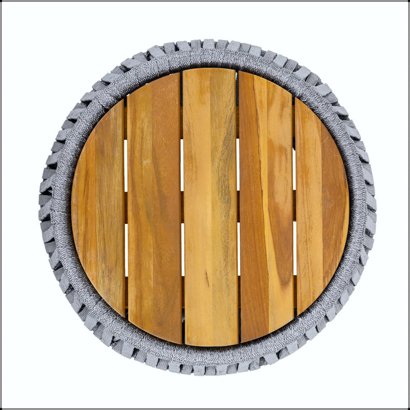 Table d'appoint d'extérieur avec corde et bois d'acacia - finition teck, capacité de 100 lb, corde grise