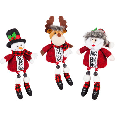 Ensemble de décoration assises en peluche de rennes, père noël et bonhomme de neige 3 pièces