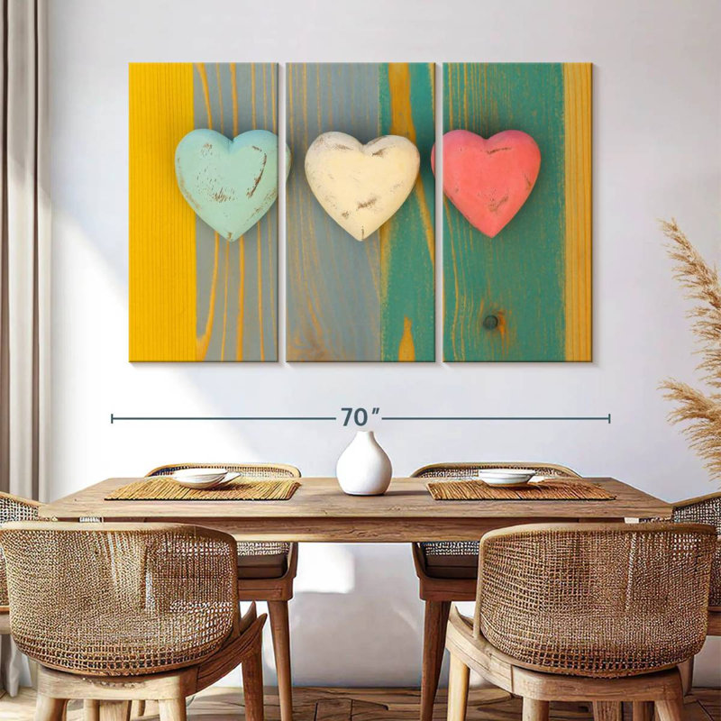 Trois cœurs en bois Hardie, H 24 po x l 38 po
