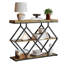 Table d'entrée industrielle à 3 niveaux avec rangement, table console avec tablettes ouvertes, structure en métal en forme de losange-961230734