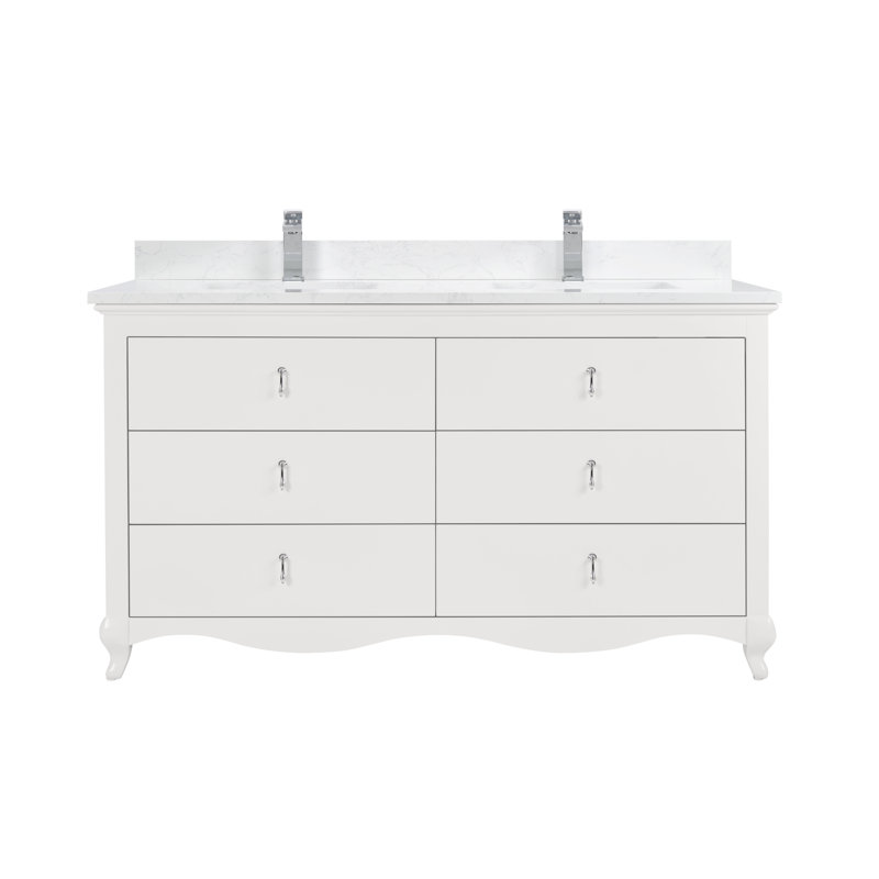 60" Solid Wood Sink Vanity  With 1' Artificial Stone Top, White