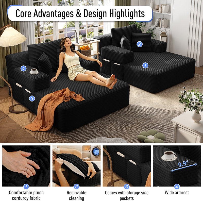 Ensemble de chaise longue surdimensionnée 2 pièces, Tissu noir