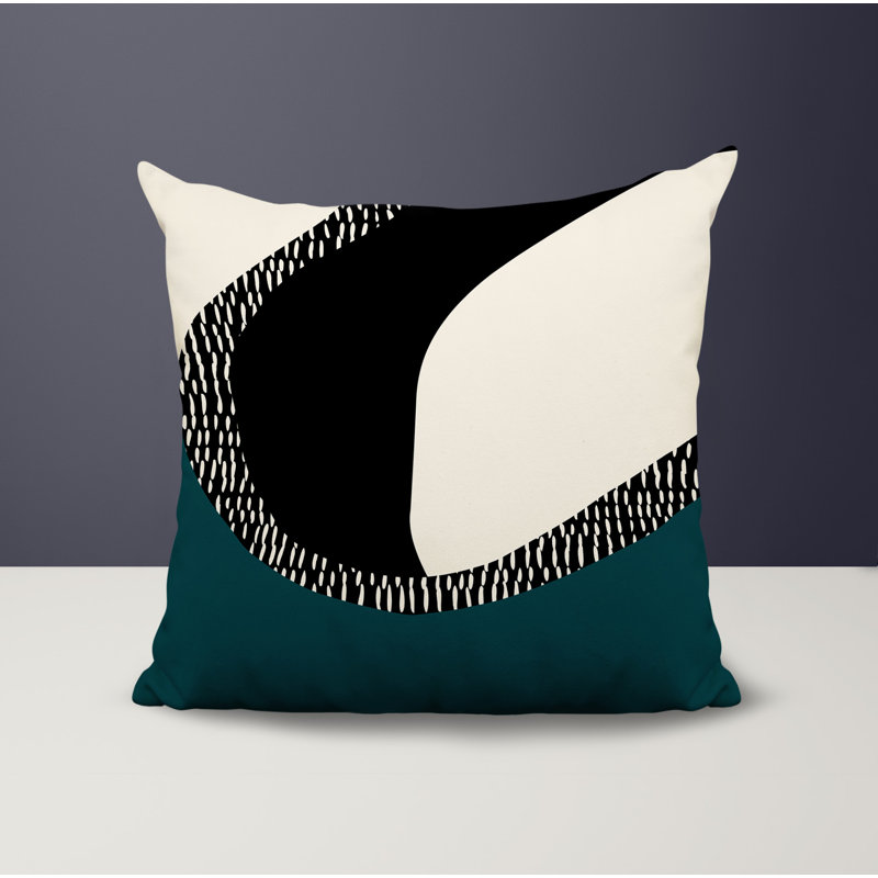 Coussin carré intérieur / extérieur pia, H 15 po x l 15 po, Émeraude / noir / blanc cassé