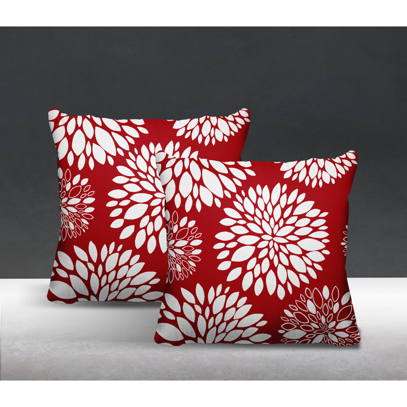 Floral Outdoor Reversible Throw Pillow, 17W" x 17H", Red