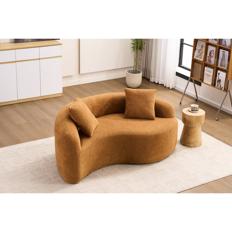S - Canapé modulaire en chenille orange à 2 profondeurs, sans assemblage, compact pour les petits bureaux, L 66,9 po, 400 lb, mousse haute résilience, assise mi-ferme, dossier rembourré, accoudoirs évasés, coussins décoratifs avec